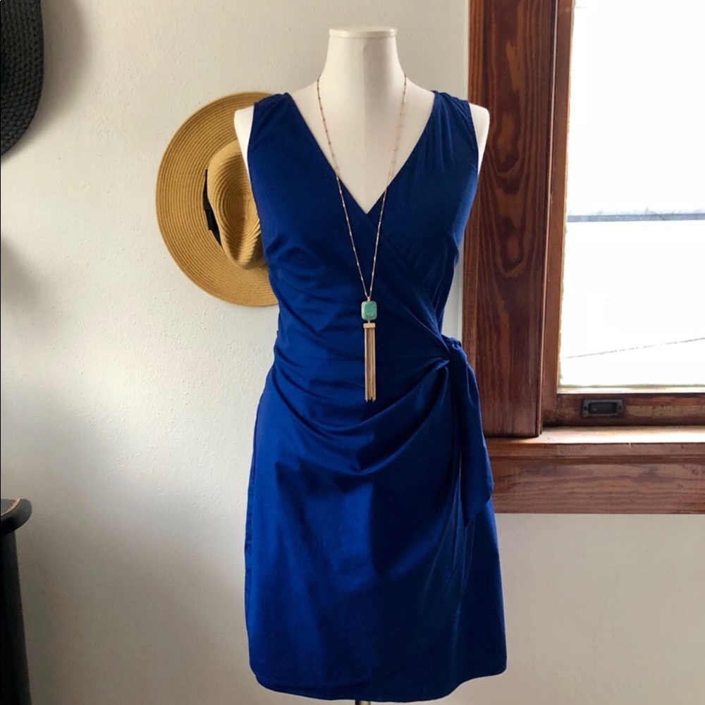 Ann Taylor LOFT Sleeveless Blue Faux Wrap Dress
